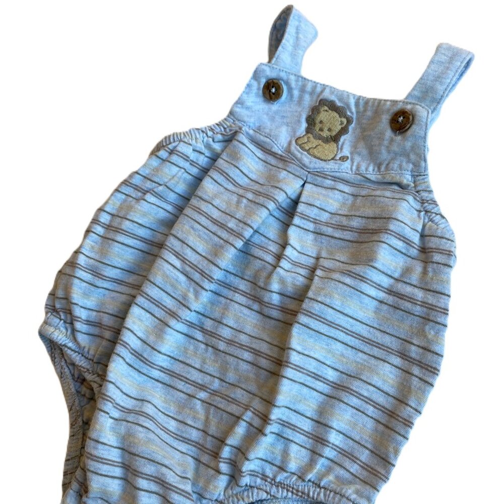 🦁 $5 Add On | Baby Lion Romper 0-3M Blue and Brown Stripe